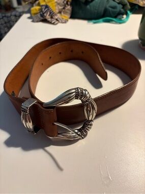 Brighton Brown Leather Belt with Ornate Silver Buckle
